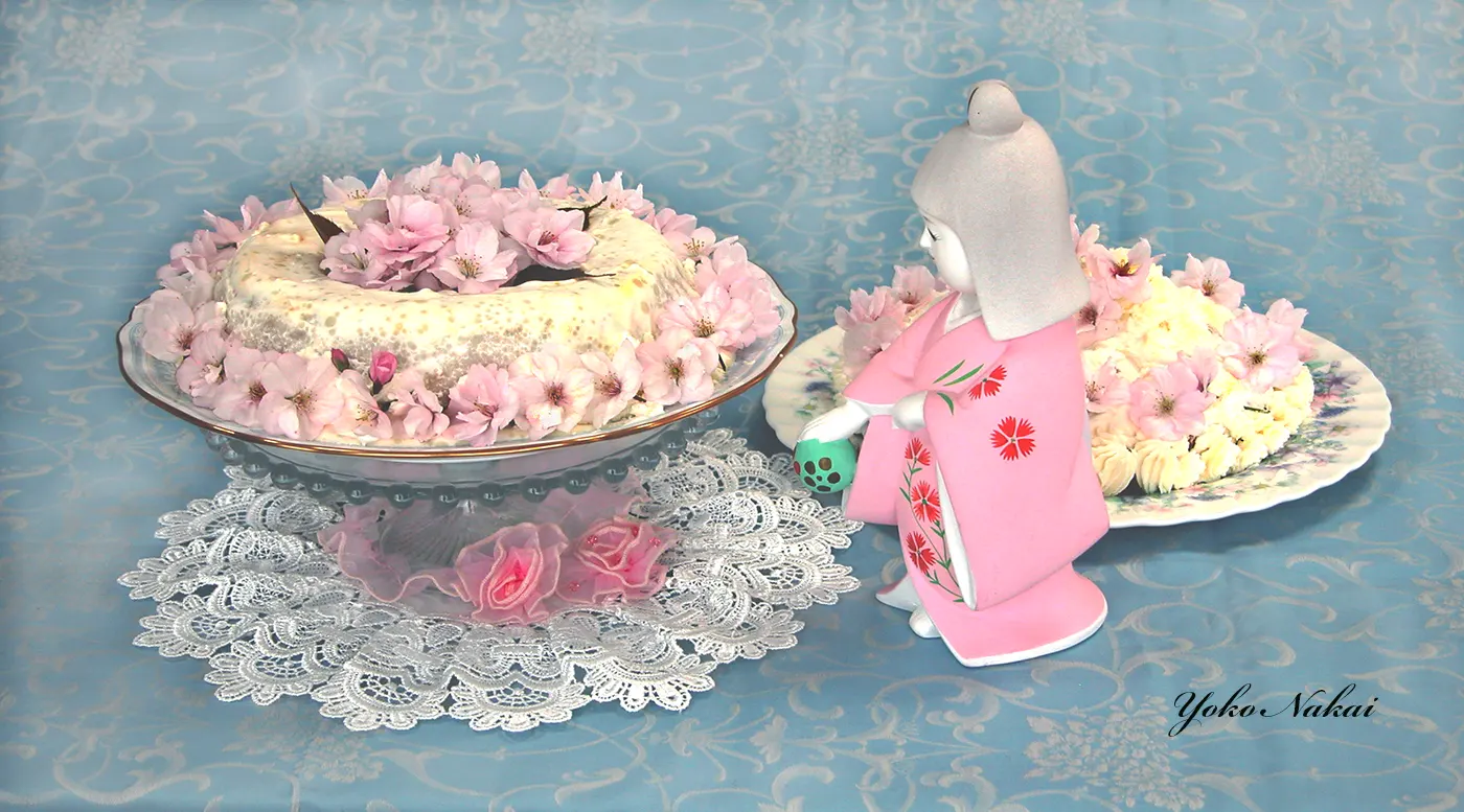 歯科 ケーキ 桜の花とケーキと博多人形 Aps